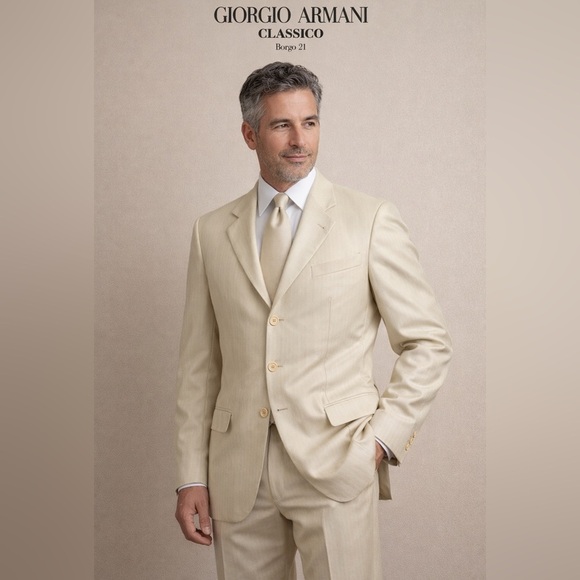 Giorgio Armani Other - Giorgio Armani Classico Borgo 21 Line Light Cream Three-Button Men’s Suit Sz46